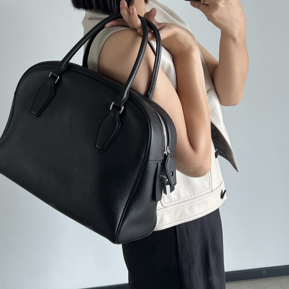 Row Bowling India 12 Large Capacity Retro Boston Pillow Bag Top Grain Cowhide Commuter Women's Handbag - Thumbnail 2