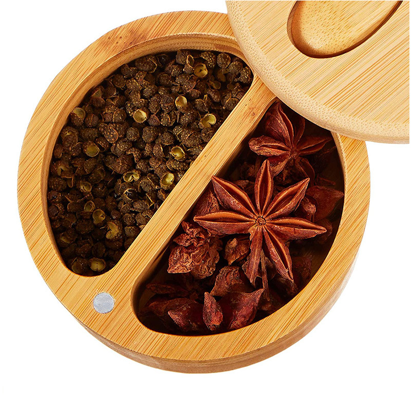 Botella de condimento de cocina transfronteriza suministros de cocina caja de condimento de bambú redondo estante de especias