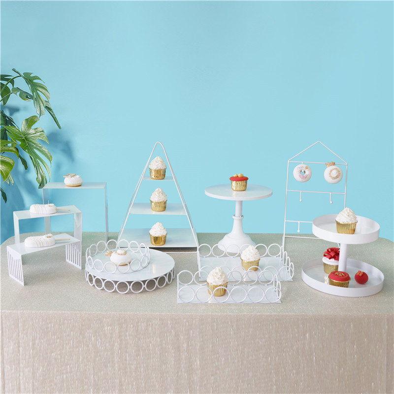 Soporte de pastel de hierro blanco postre decoración de mesa aniversario merienda soporte combinación soporte de exhibición de la torta accesorios de decoración de mesa