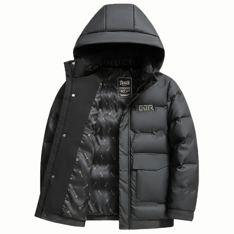 Invierno de mediana edad engrosado chaqueta de plumón hombre chaqueta de cuero con capuzas hombre chaqueta de cuero de invierno a prueba de viento