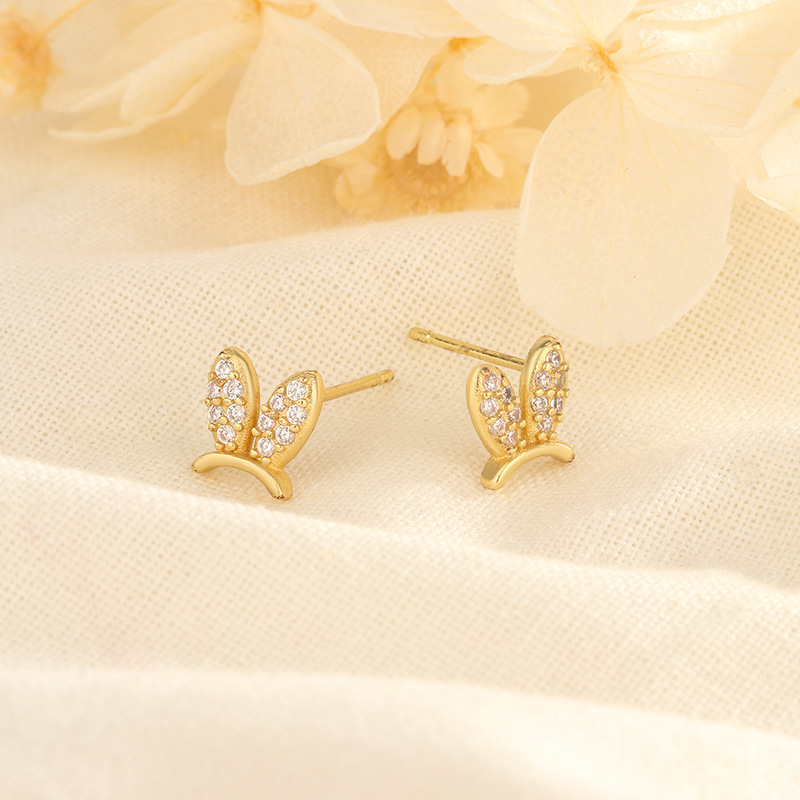 1 Pair Cute Bunny Ears Inlay Copper Zircon Ear Studs display picture 3