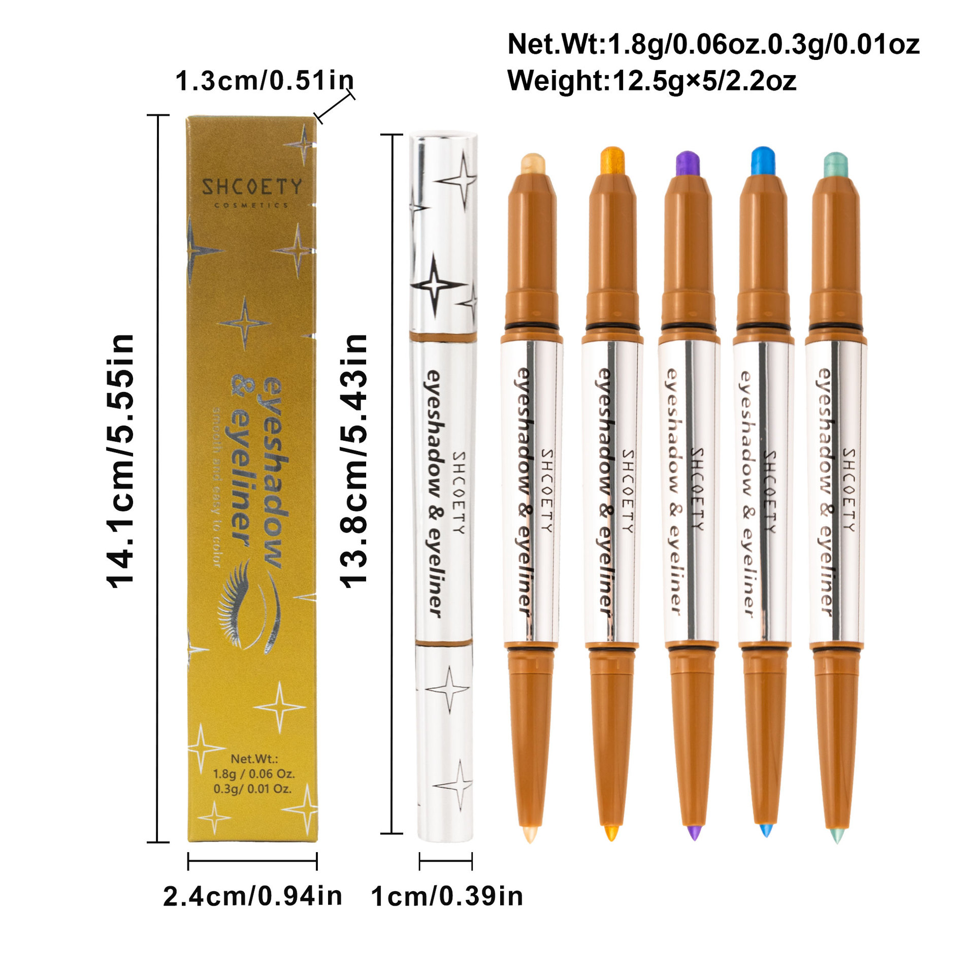 SHCOETY dual-head eyeshadow and eyeliner pen two-in-one lazy person high-gloss eyeshadow stick, waterproof and non-smudging, multi-color cross-border details Picture