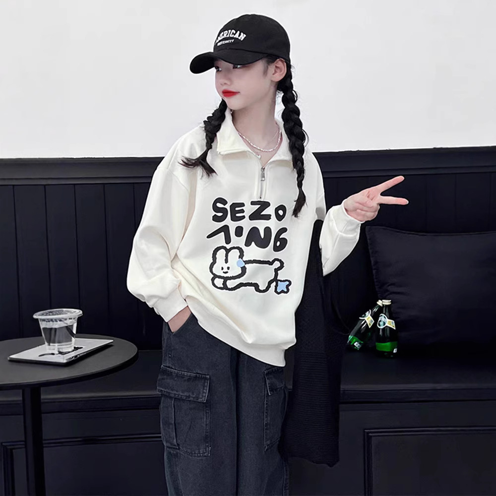 2024新款女童卫衣春秋季儿童秋装中大童运动休闲POLO领长袖上衣潮