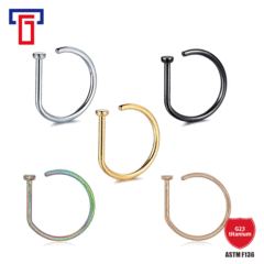 跨境G23鈦Titanium假鼻釘ringsD形鼻環無孔鼻圈無洞鼻夾鼻環