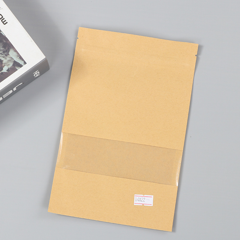 Spot bolsa de papel kraft con ventana transparente bolsa de embalaje de alimentos autosellada autoportante bolsa de té sellada de ocho lados fácil de rasgar