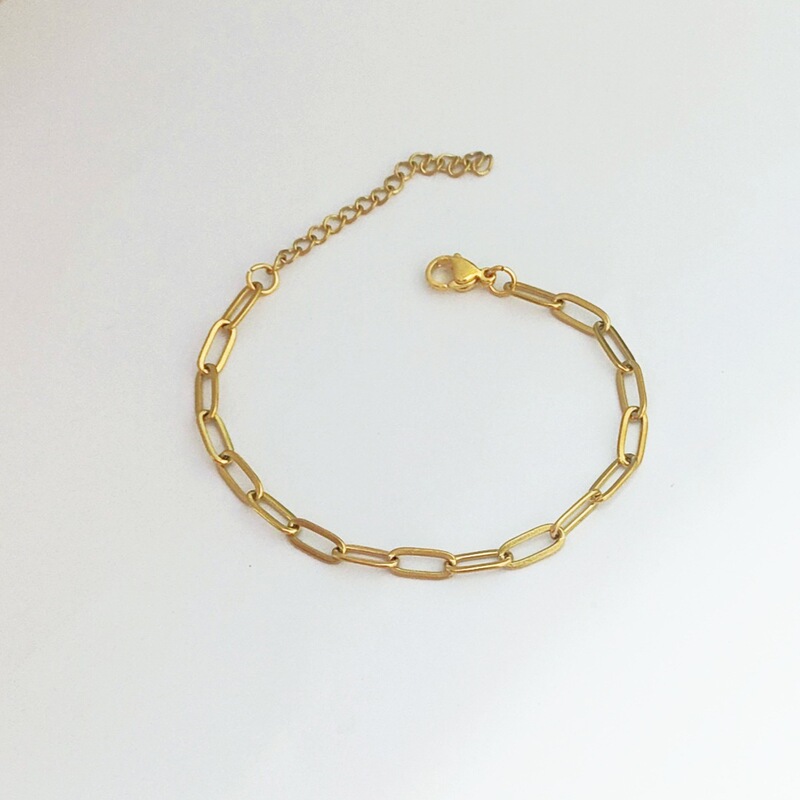 Stainless steel flat long cross bracelet bare chain anklet all-match titanium steel DIY jewelry chain paper clip bracelet INS