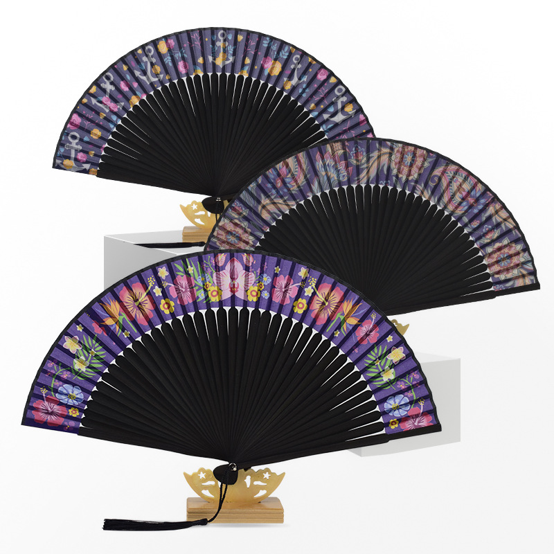 Soporte a la personalización de 21CM ventilador de fila ventilador antiguo ventilador de danza ventilador plegable ventilador de la República de China ventilador de tela