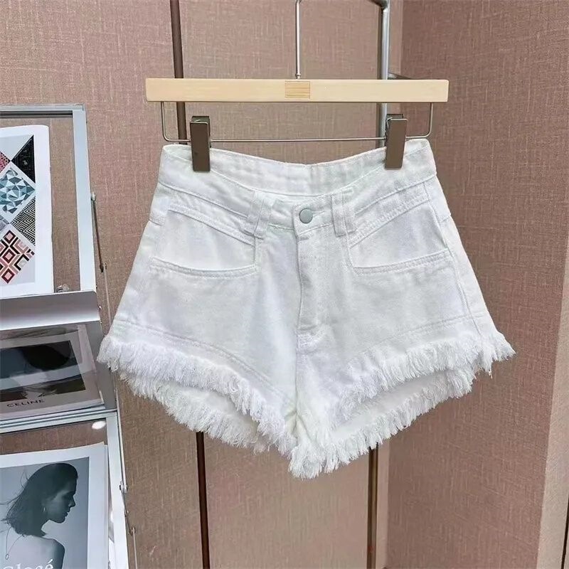 Mid-Waist Korean Style Casual Hong Kong Style Fringed Denim Shorts Hot Pants Summer Ripped Trendy 2026 Pink Mid-Waist Korean Style Casual Hong Kong Style Fringed Denim Shorts Hot Pants Summer Ripped Trendy 2026 Pink