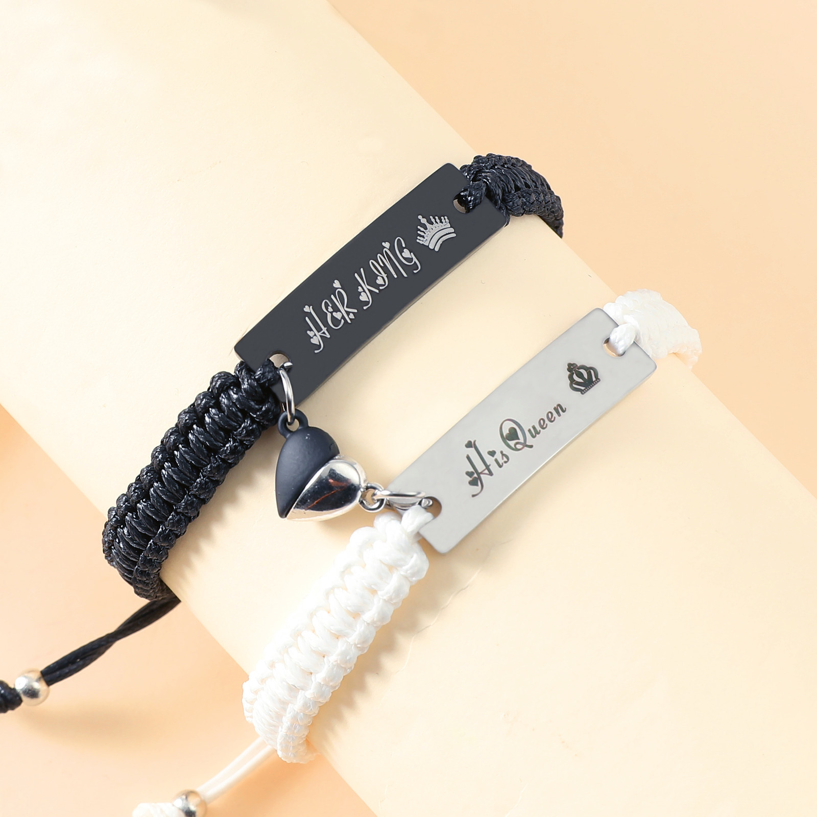 Letter, Heart Shape, Rectangle Pattern 1 Pair Fashion Letter Heart Shape Rectangle Stainless Steel Rope Knitting Bracelets