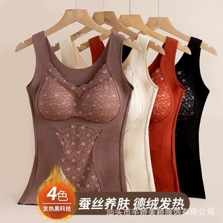 新款德绒保暖背心双面磨毛免穿文胸加绒加厚无痕发热女士保暖内衣