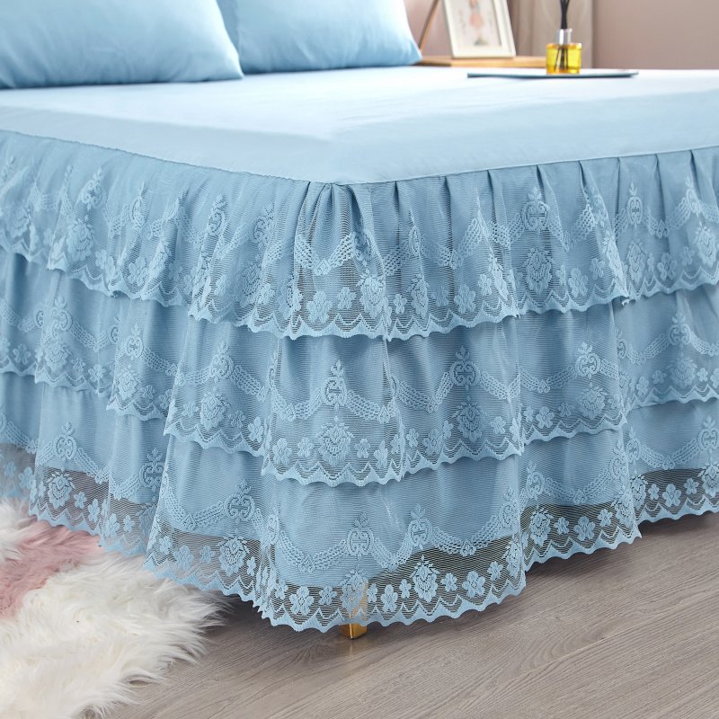 纯色韩版夹棉床裙单件裙式床罩蕾丝花边加厚1.5米1.8x2.0床套夏季