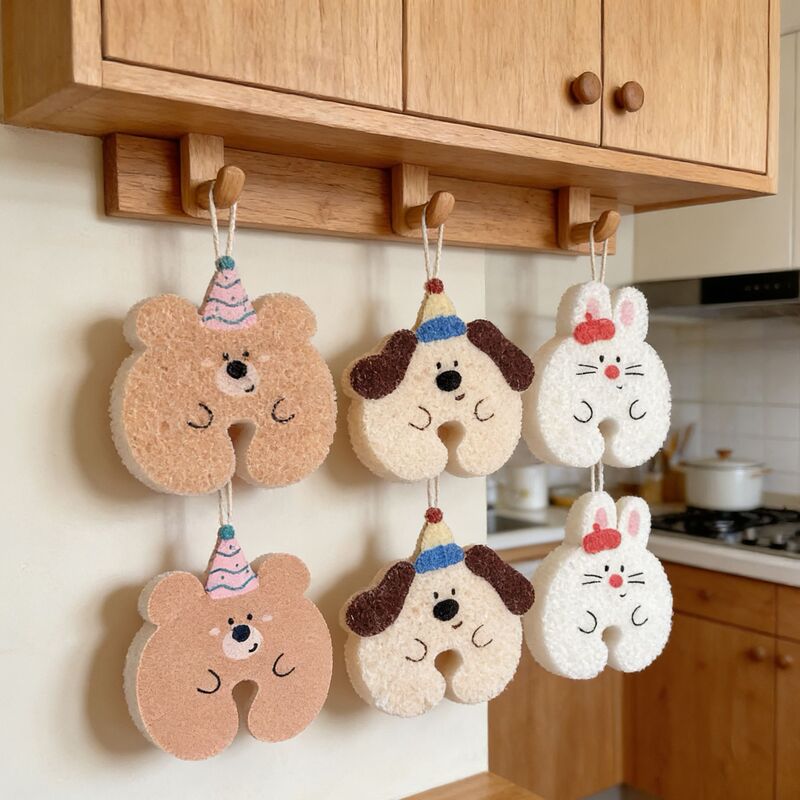 Creative Cartoon Wood Pulp Cotton Hanging Faucet Cleaning Cloth Dishwashing Sponge Kitchen Cleaning Copyrighted Product Peers Should Respect Each Other!