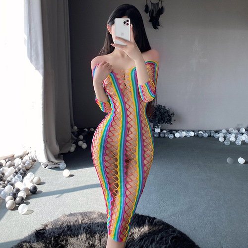 Lin Linting brand erotic lingerie jacquard sexy colorful net clothing transparent tight fishnet stockings European and American uniform suit