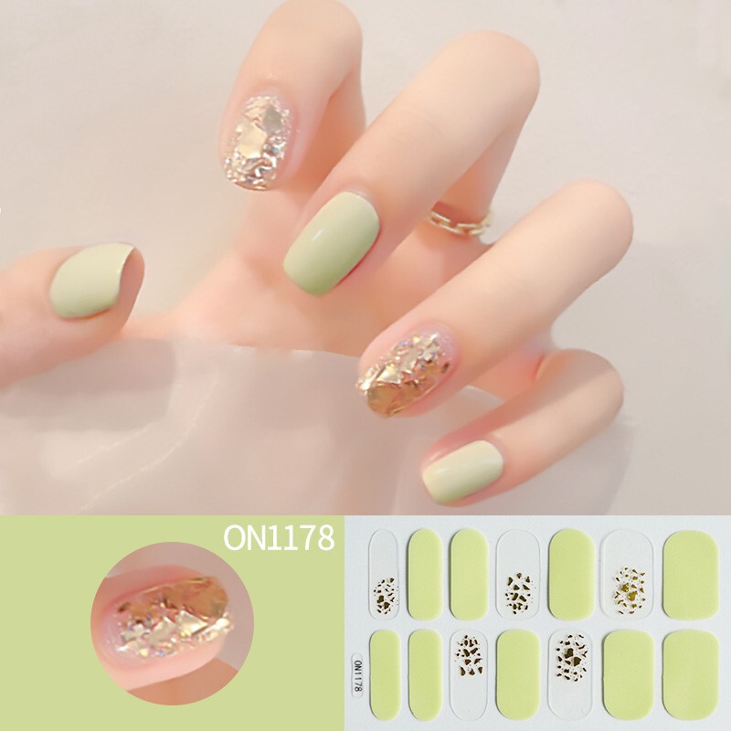 No-Bake Gel Nail Stickers, Full Coverage, Cute, 14 Fingers, Cross-Border Hot-Selling, Ins-Style, French Style, Easy-To-Use Nail Stickers