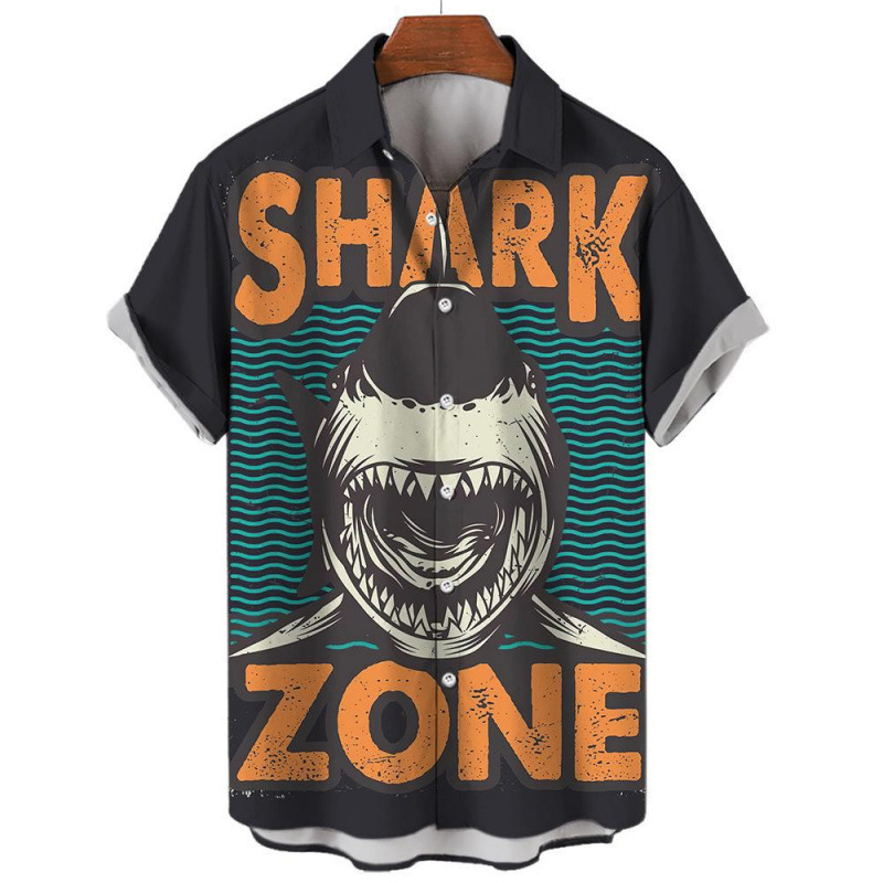 3D Printed Men's Shirt Casual Shark Marine Life Pattern Hawaiian Hot-Selling Short-Sleeve Shirt