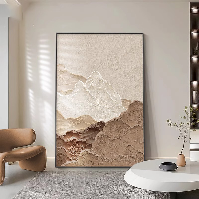 侘寂风客厅装饰画抽象肌理感沙发背景墙壁落地画背有靠山玄关挂画