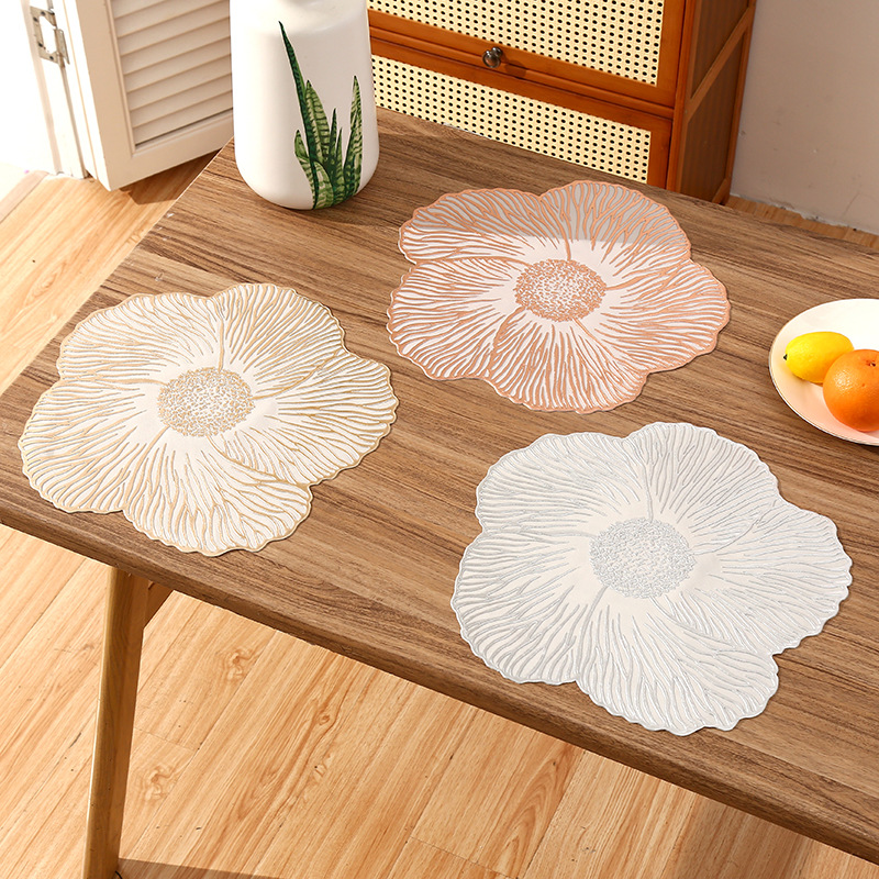 Transfronterizos románticos franceses almohadillas de PVC redondas almohadillas de aislamiento térmico de café de gran flor almohadillas de aislamiento térmico de restaurante de lujo ligero