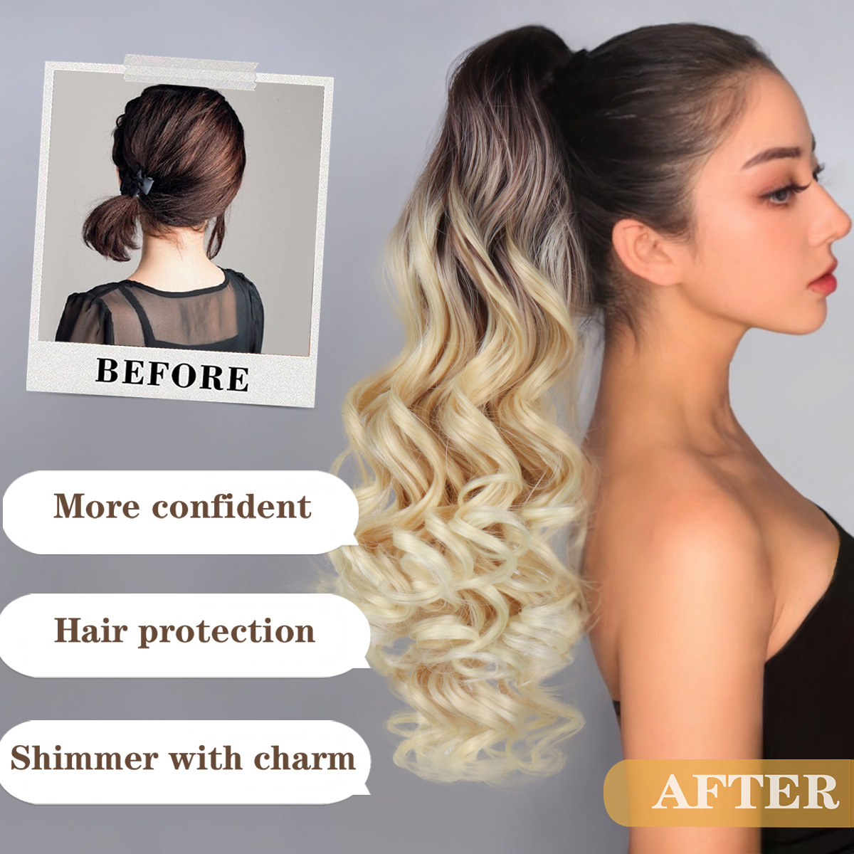 Multicolor opcional peluca cola de caballo gran clip de agarre largo cabello de caballo de la princesa europea y americana en stock de cola de caballo