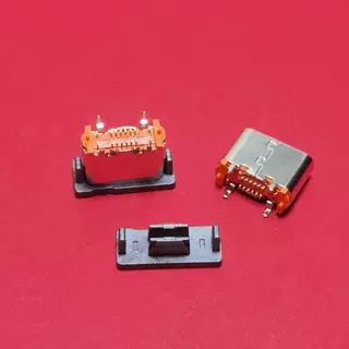 橙胶type-c立贴母座短体 16pin 双排贴片SMT四脚插板 带防尘盖