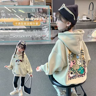 女童时髦加绒加厚卫衣2025韩系秋装男孩女孩休闲宽松连帽上衣批发