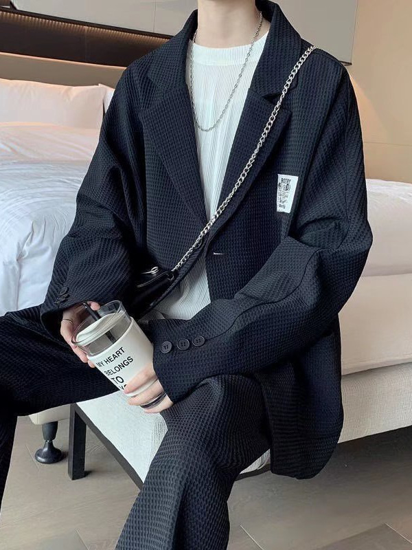 Hong Kong estilo waffle traje chaqueta de los hombres de estilo coreano casual moda ins traje chaqueta de los hombres de una sola pieza de entrega