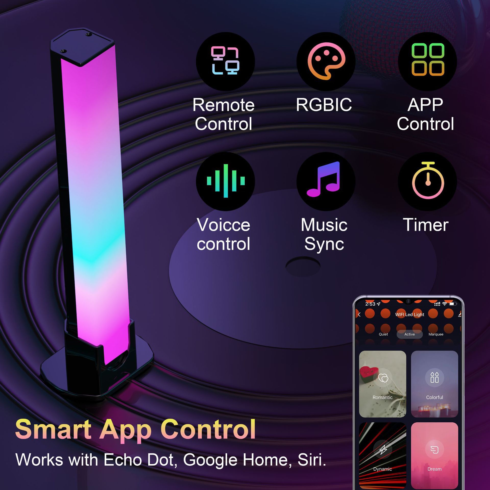 Electronic sports room atmosphere lamp TV background music sensing rhythm lamp computer desktop atmosphere lamp RGB fantasy sound 