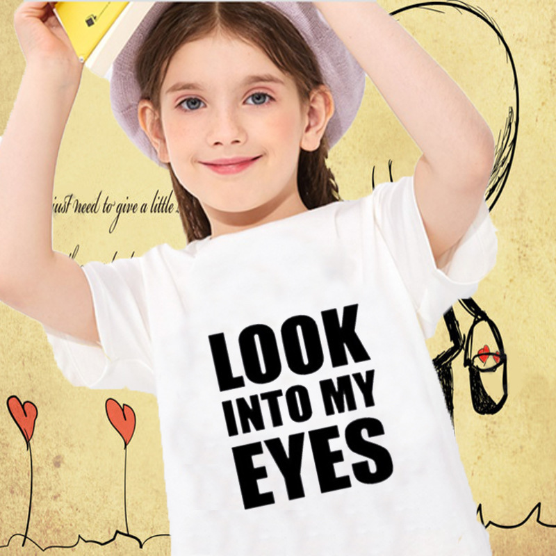 AliExpress European and American men's and women's short-sleeved round neck black Gray white T-shirt summer look into my eyes