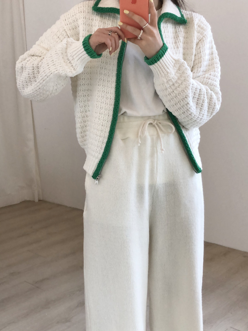 Contrast Thick Needle Zipper Cardigan Sweater Coat