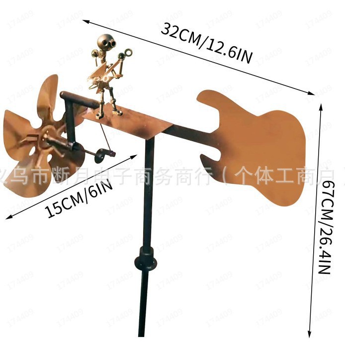 Molino de Viento Decorativo de Guitarra de Hierro Hecho a Mano Decorativo