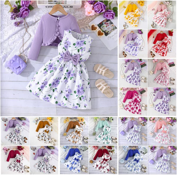 Cross-Border 2025 Spring and Autumn Collection: Toddler Colorful Suspender Dress + Solid Color Jacket, Fashionable Lady-Like Baby New Style, First-Generation Direct Shipment