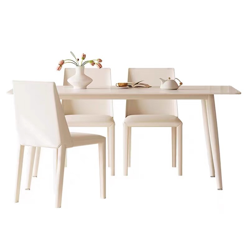 Mesa y silla de comedor de placa de roca de estilo crema blanco puro hogar pequeño apartamento mesa y silla moderna minimalista nórdica mesa de comedor rectangular
