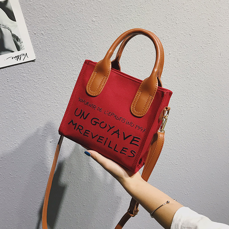 Canvas Small Bag Women's 2020 New Korean Letter Printed Shoulder Small Square Bag Student Fashionable Crossbody Handbag