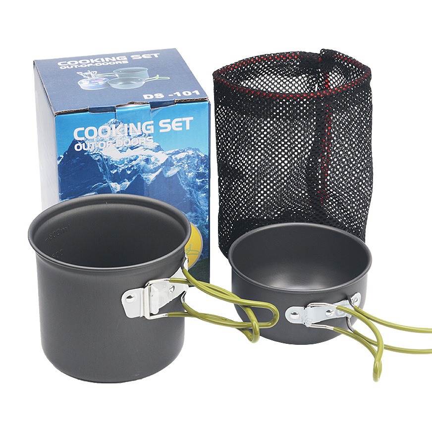 Juego de ollas para exteriores 1-2 personas, equipo de cocina portátil para camping DS-101, juego de ollas sencillo y rápido de 2 piezas