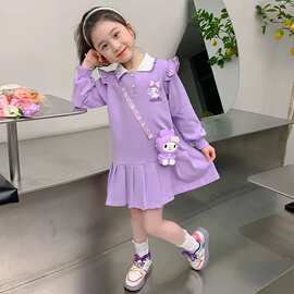 女童春秋季新款连衣裙时尚洋气儿童衣服女孩库洛米Polo领秋装裙子