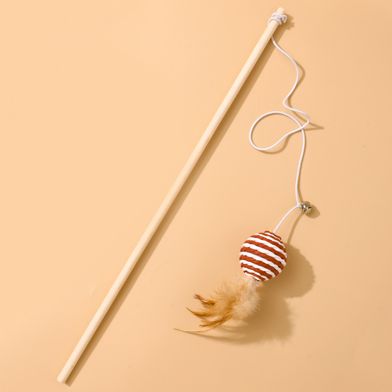 Juego de Varitas de Plumas para Gatos de Cuerda de Cáñamo Con Plumas y Cascabel para Gatos