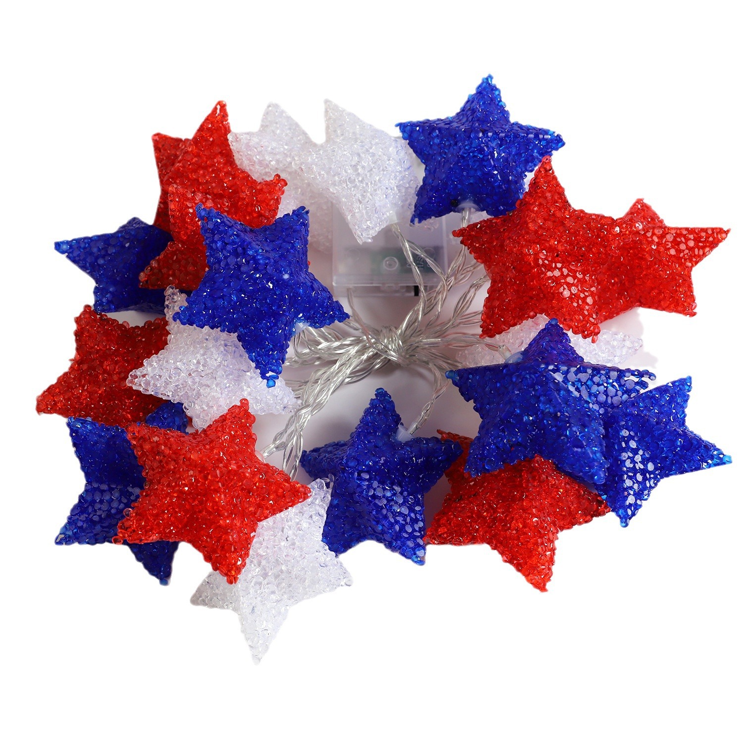 Luces de Cadena LED Novedosas para el Día de la Independencia Americana, Luces de Cadena con Forma de Estrella de Cinco Puntas, Luces de Colores Rojo, Blanco y Azul, Funcionan con Pilas, Venta al por Mayor