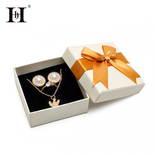Paper jewelry box jewelry box necklace ring box ribbon bow pendant box earrings ring set packaging box