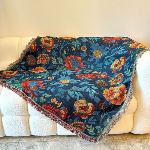 Sunset coral retro multifunctional throw blanket illustration American sofa cushion double-sided tassel sofa cover sofa towel