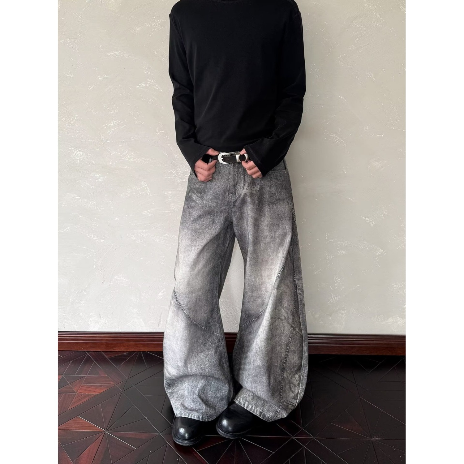 Vintage American Style Smoky Grey Bootcut Jeans For Men & Women - Relaxed Fit Retro Denim Pants_mkmklike.com