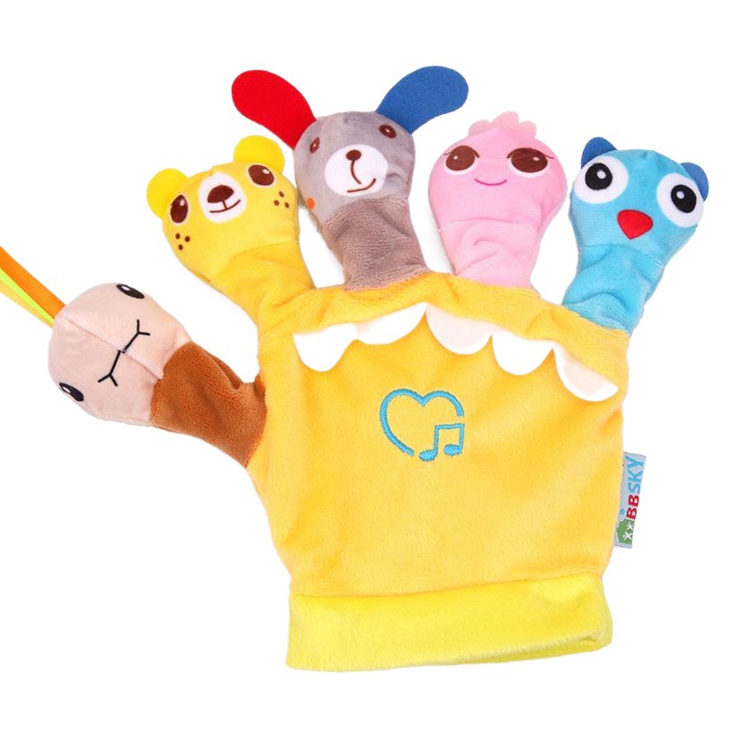 BBSKY marioneta de dedo con caja de música historia de padre-hijo interactivo animal de dibujos animados dedo marioneta guantes de peluche juguete