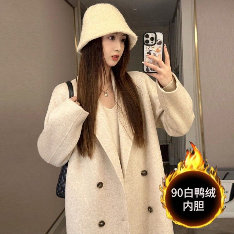 2025 Winter down Jacket Lining Double-Sided Velvet Woolen Outwear Women's Korean Style Velvet Thickeneded Design Woolen Outwear