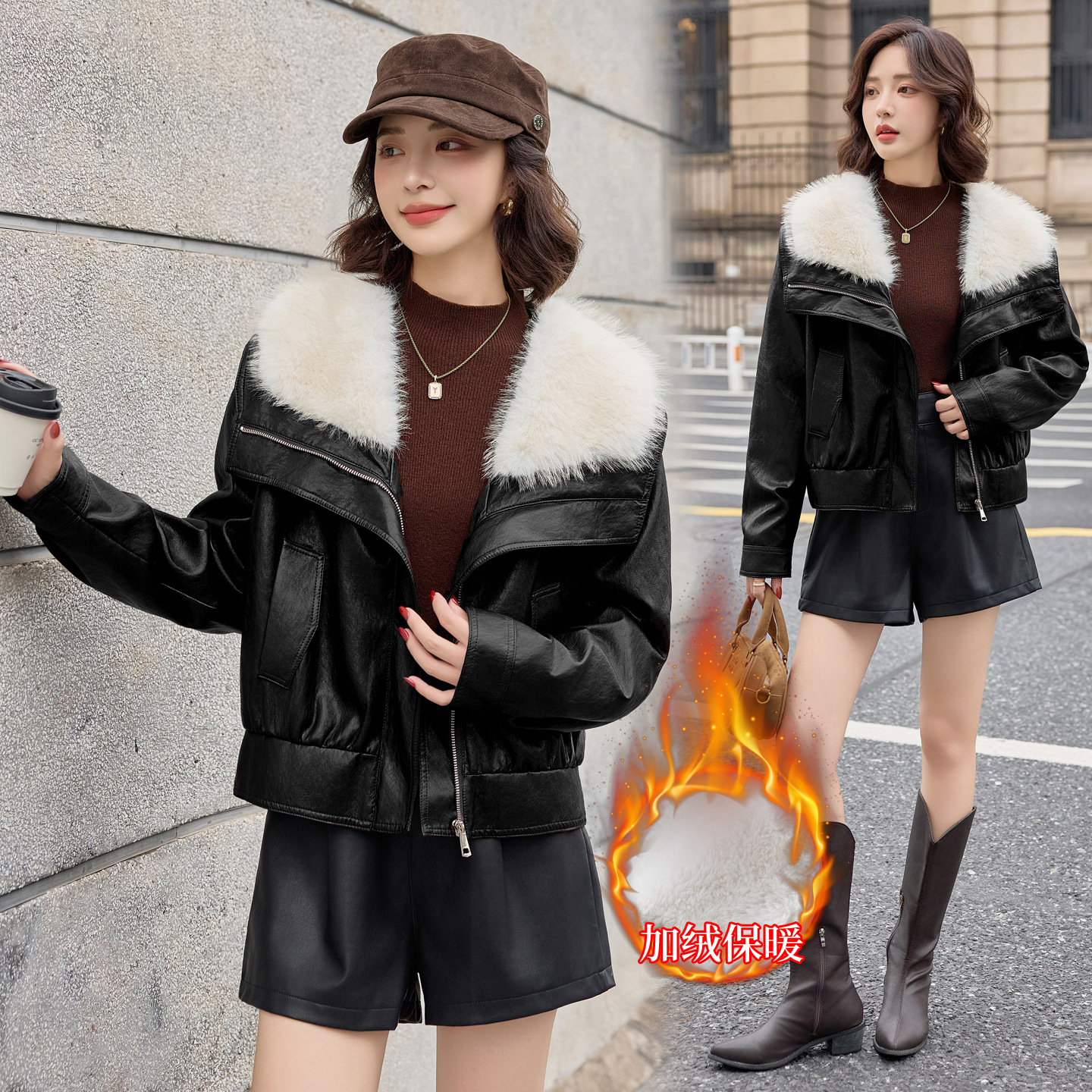 Haining Sheepskin Short Jacket for Women 2025 Winter New Fashionable Stylish Motorcycle Versatile Warm Leather Jacket