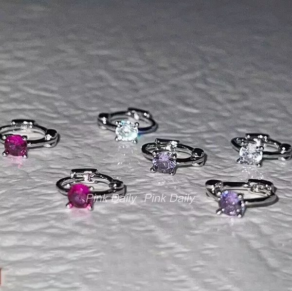 Pink Daily Sleep Free Classic Joker Color Zircon Small Ear Buckle Stacked Earrings Exquisite Small Ear Ring
