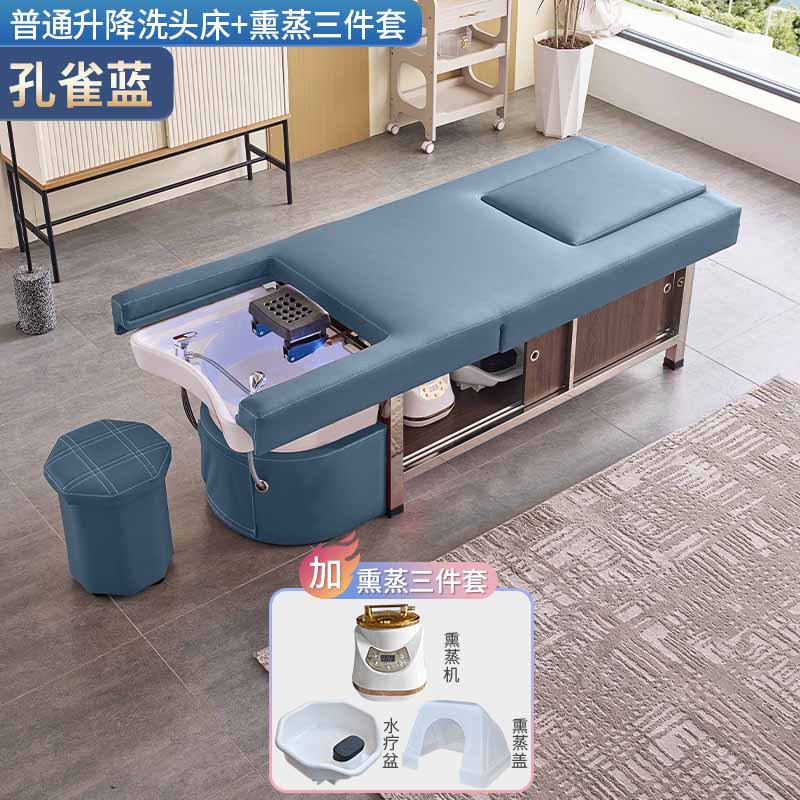 Cama de lavado de cabello de masaje eléctrica multifuncional con calentador de agua de fumigación para terapia de pies para barbería de circulación de agua para salón de cuidado de cabello
