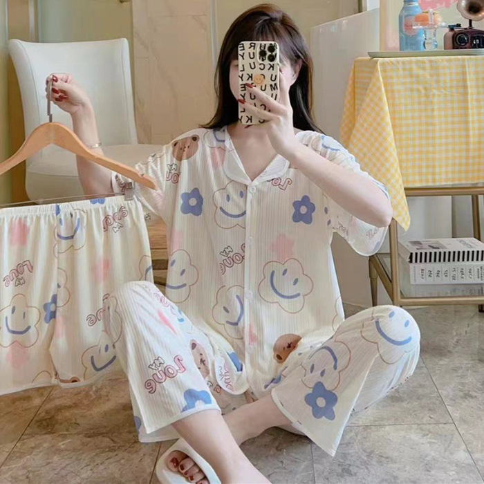 Nuevo estilo pijamas traje de tres piezas de las mujeres pijamas de estilo coreano de verano dulce ins estilo desgaste para el hogar conjunto de tres piezas entrega de una pieza