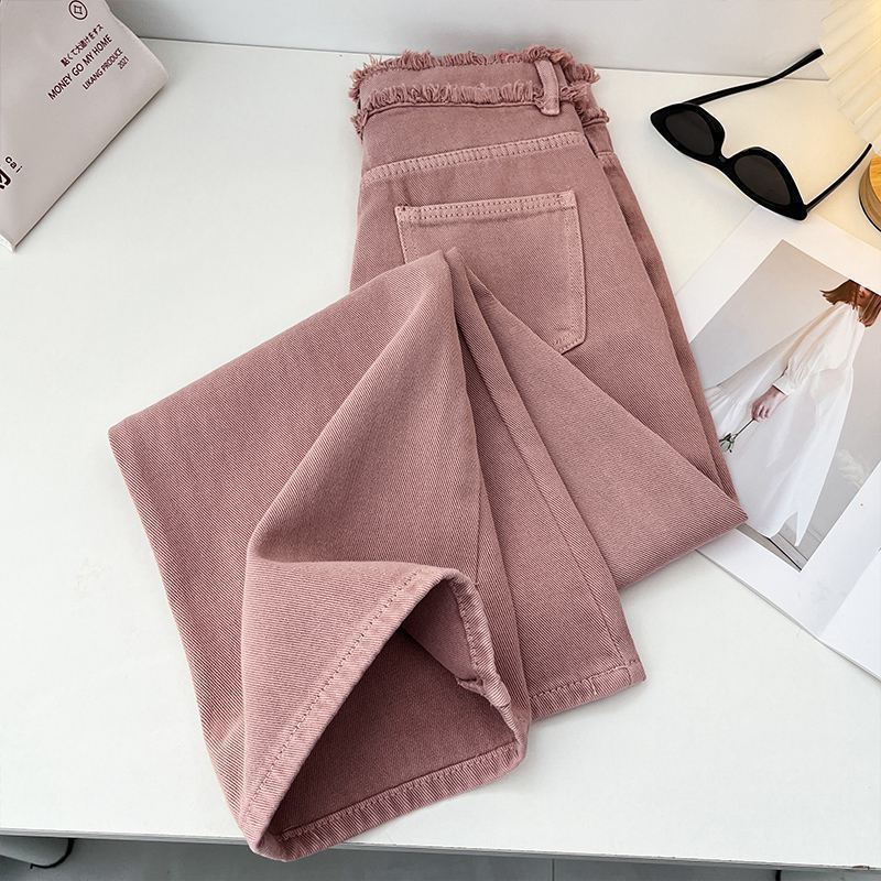 Women's Clothing Narrow wide leg pants for women autumn and winter dirty pink new high waist slim hot style mopping plus velvet straight jeans_voghion.com