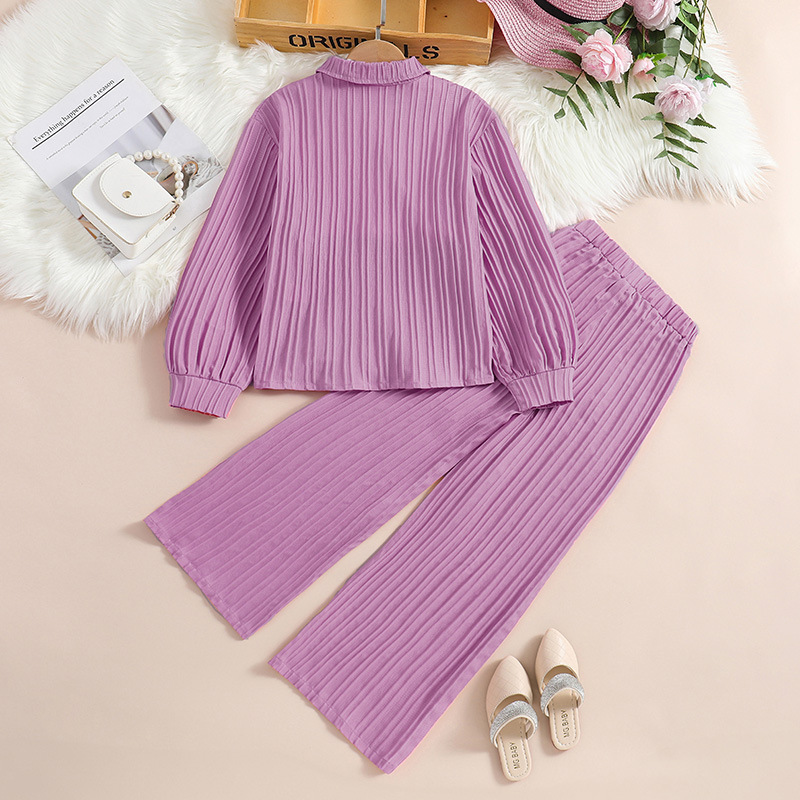 Children's Pleated Top And Long Pants Set For Girls_voghion.com