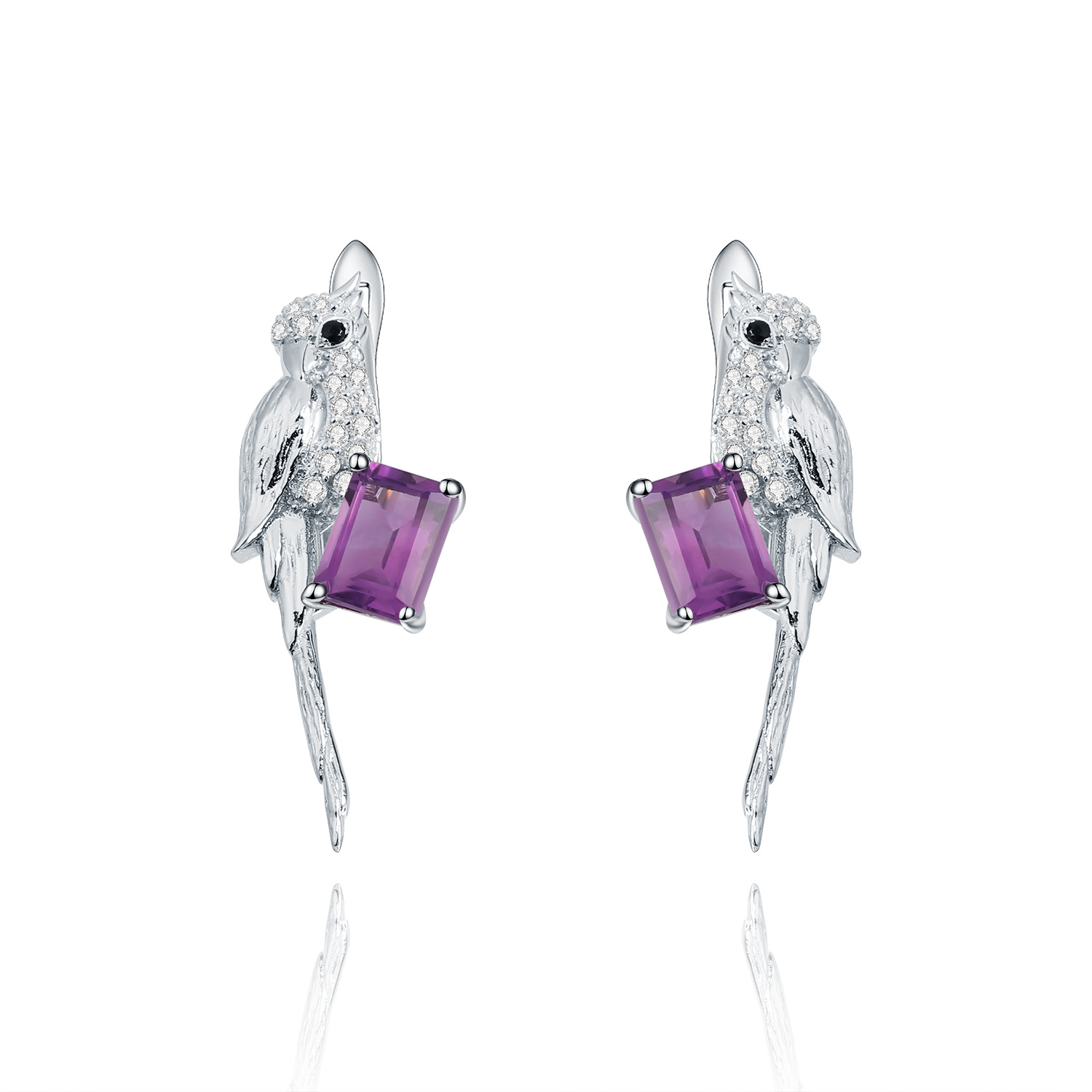 Designer high-end French romantic earrings bird design s925 silver natural amethyst earrings earrings
