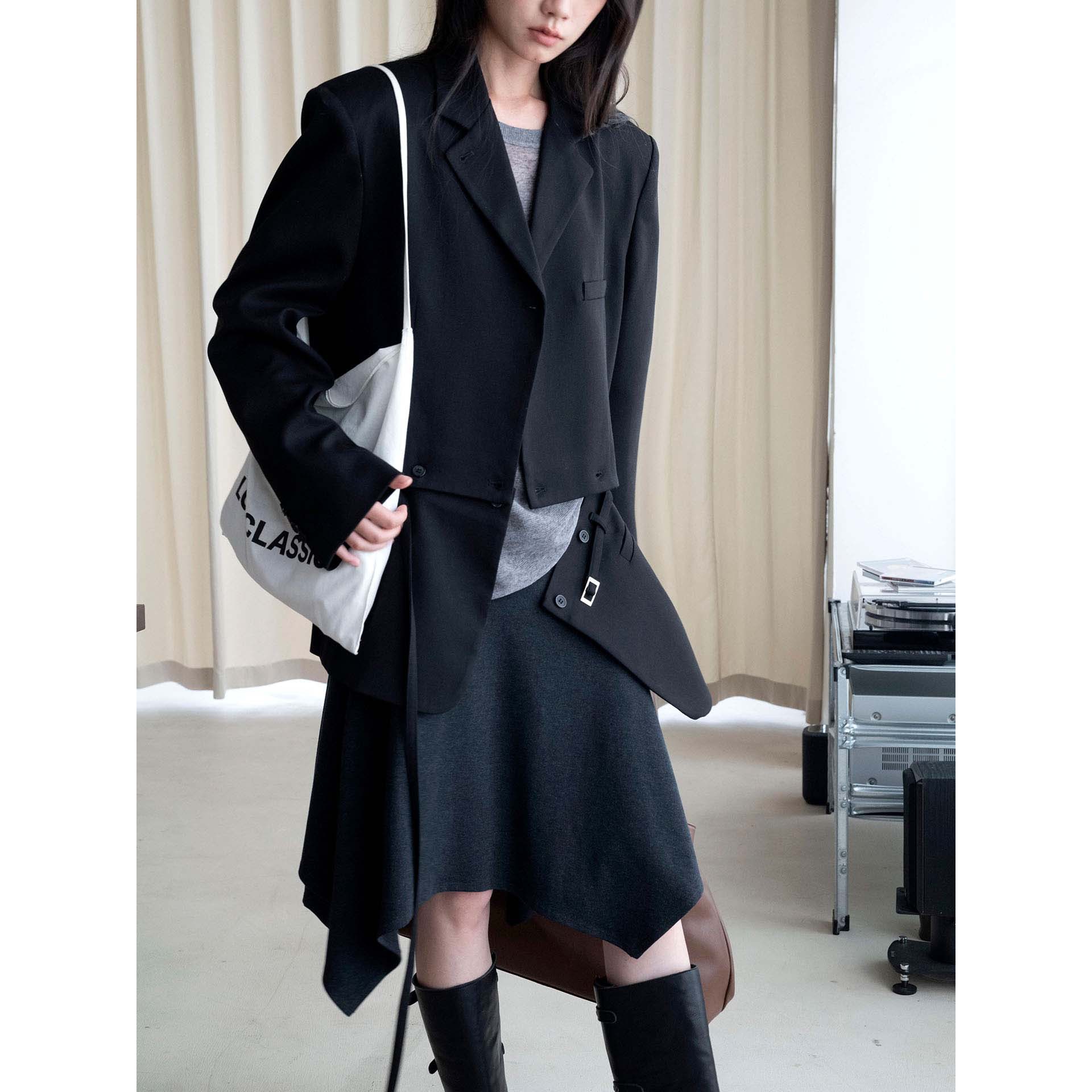 Louvre Fall/Winter New Deconstructed Design Tencel Wool Suit Jacket with Detachable Hem for Women