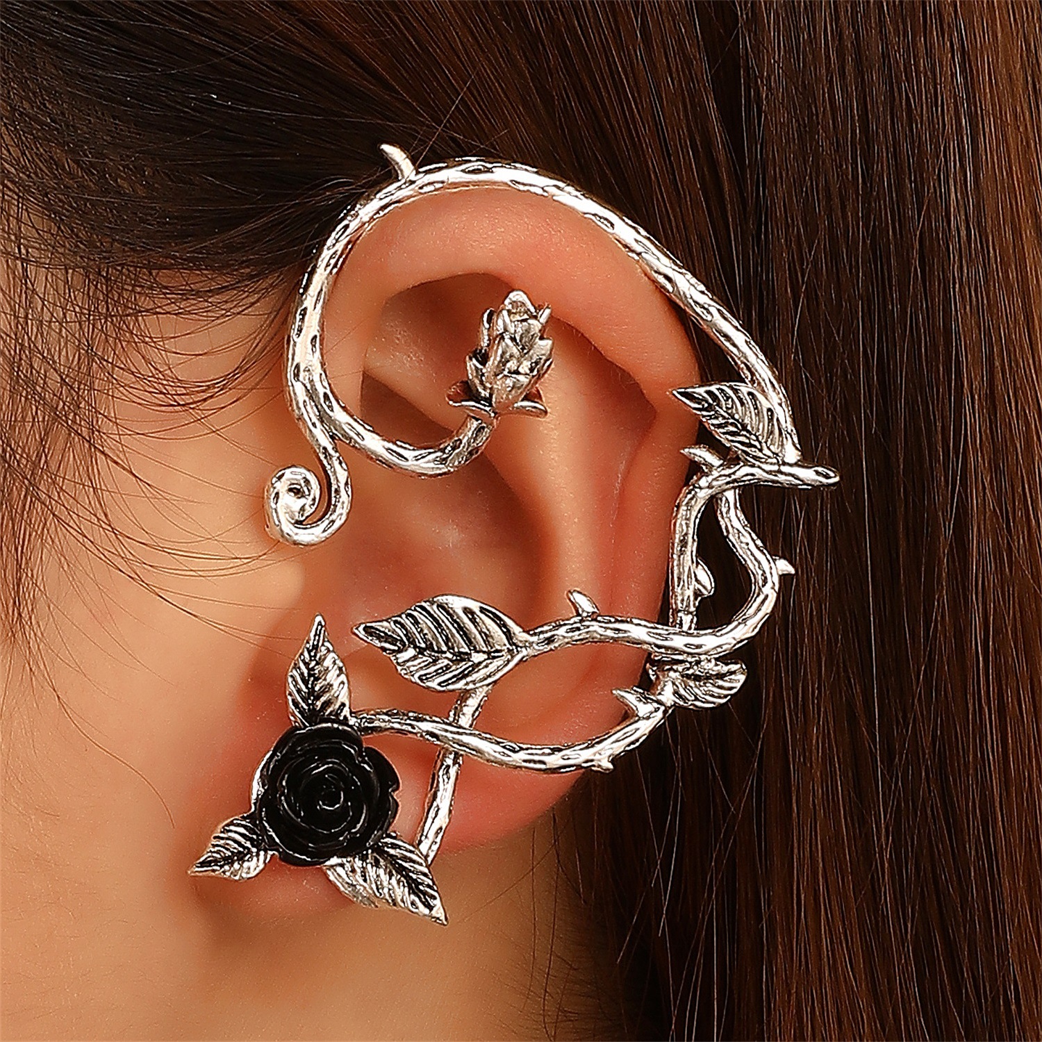 simple rose necklace ring retro simple three-dimensional flower ear clip earring Valentineu0027s Day